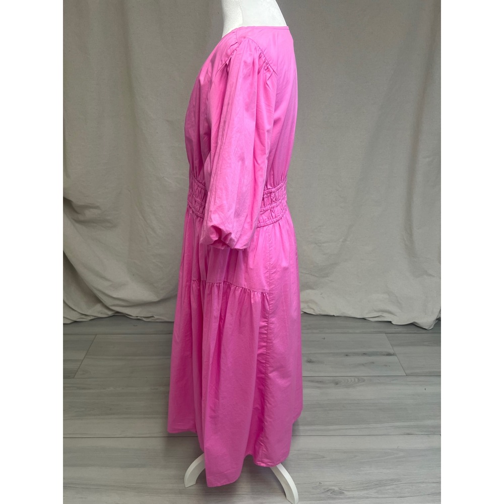 Boho Old Navy Midi Dress Pink Puff Sleeve Smocked Waist Sz M Barbiecore NWT Chic - Picture 3 of 8